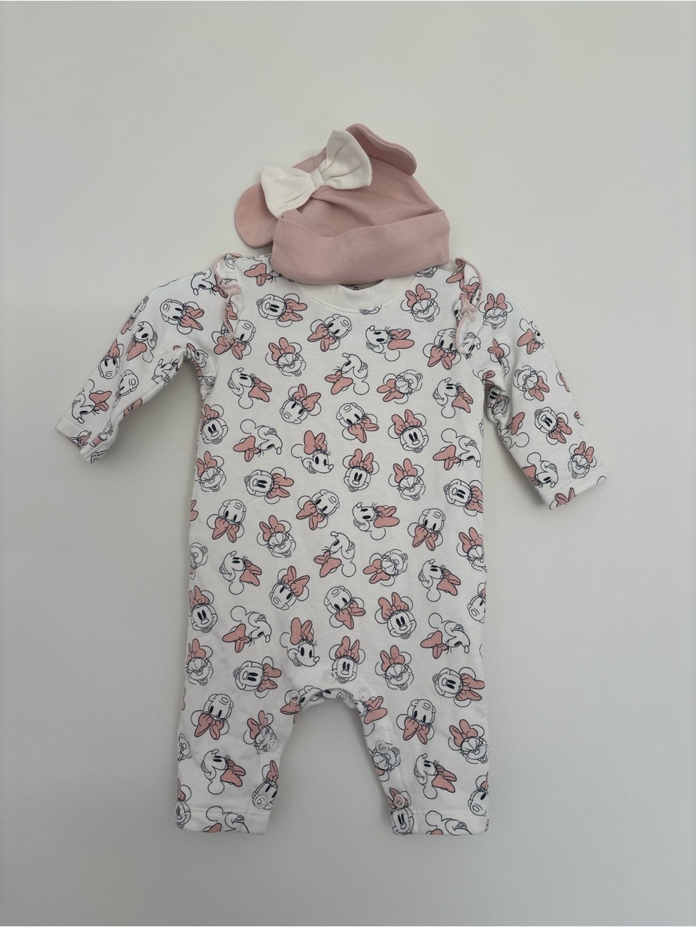 Joe Fresh White and Pink Minnie Mouse One-Piece with Matching Hat